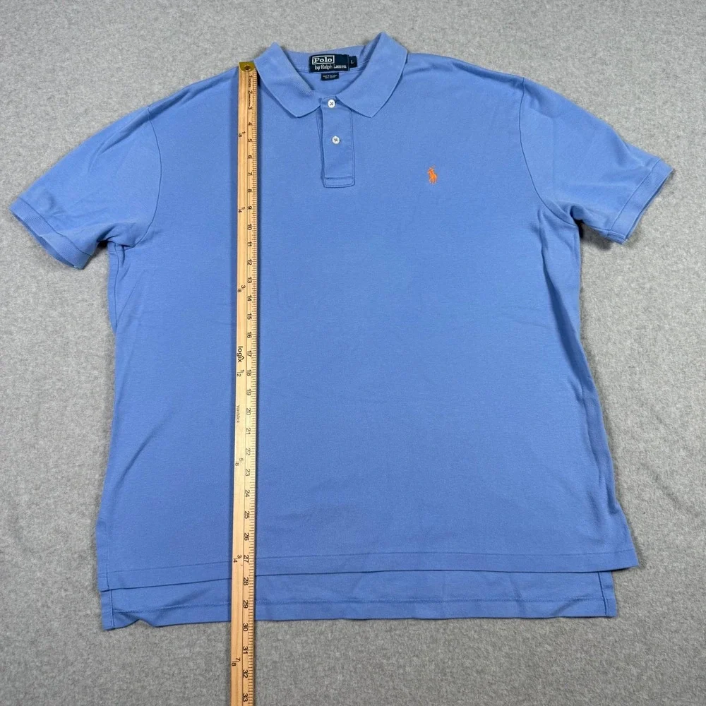 Polo Ralph Lauren Mens Large Blue Short Sleeve Cotton Polo Shirt Orange Pony